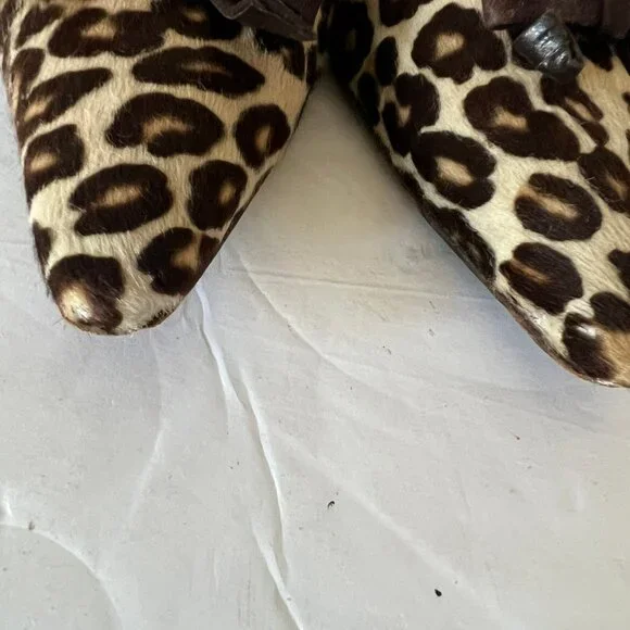 90'S VINTAGE MANOLO BLAHNIK PONY HAIR LEOPARD KITTN HEEL PUMP SZ 40.5 / 10.5 - Picture 3 of 8